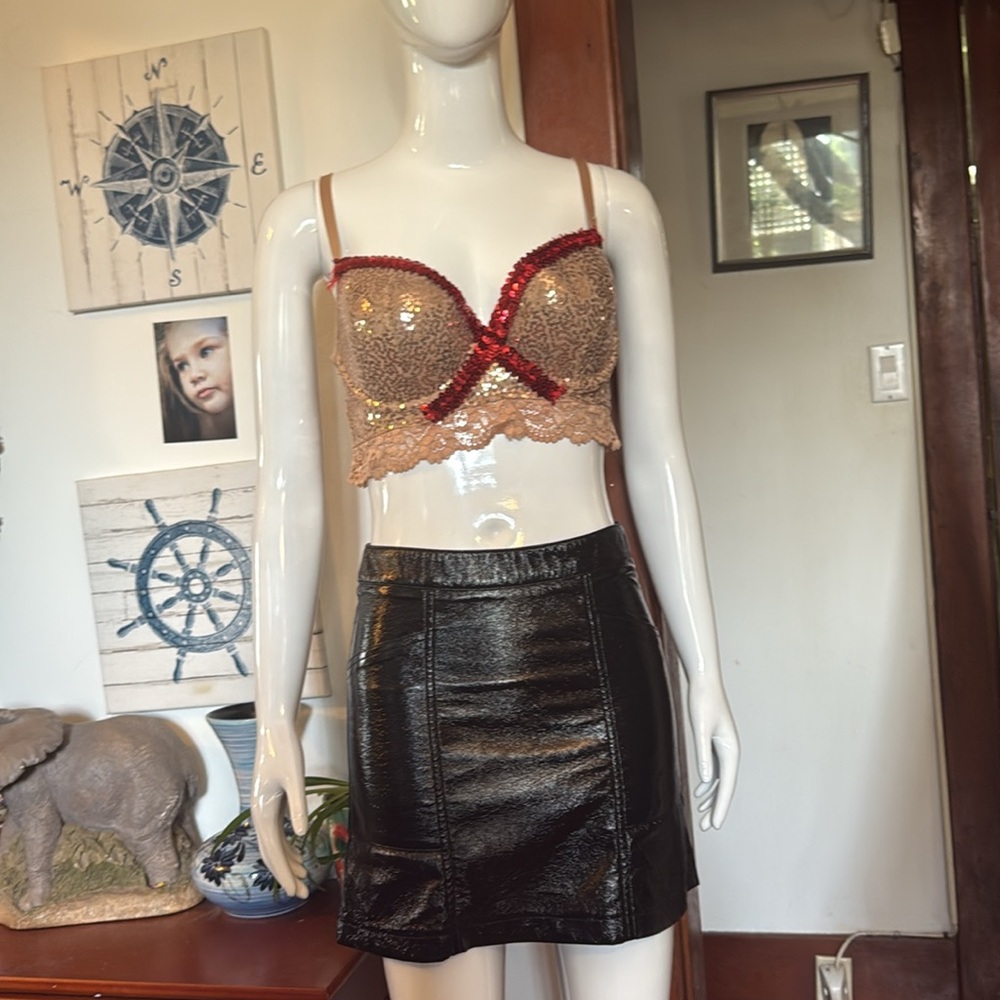 Nude and red sequins bralette . Like new. Large clasp 6 hooks. Crossing …